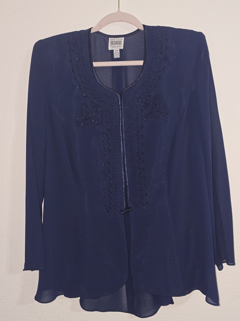 R&M Richards Navy Embellished Long-Sleeve Tunic Top